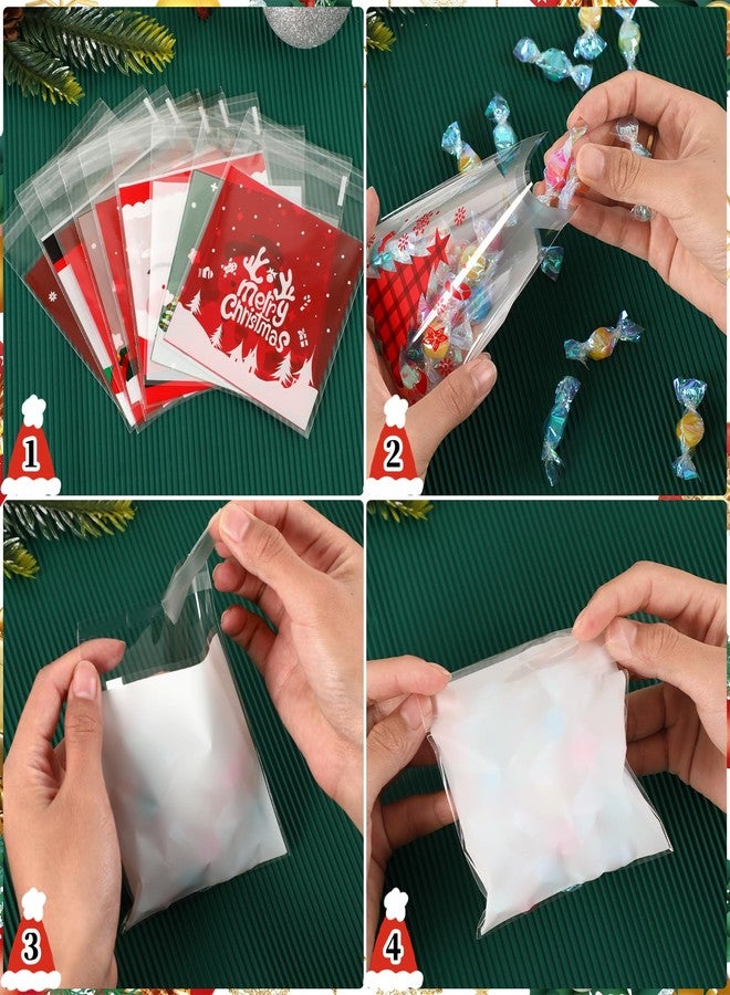 FEBSNOW 450 PCS Christmas Self-adhesive Candy Cellophane Bags Treat Cookie Bags for Christmas Holiday Party Favor Gift Decoration Supplies (9 Patterns) - Image 3
